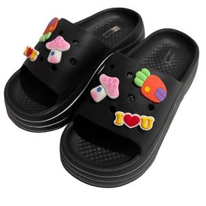 NWOT Black Slippers with Charms